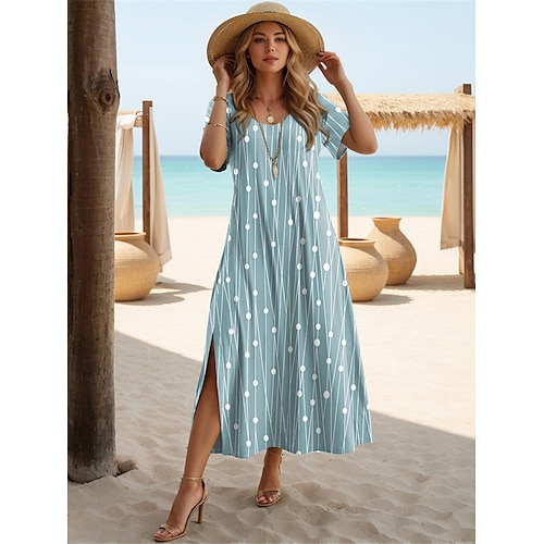 

Mujer Vestido informal Vestido estilo camiseta Vestido de verano Geométrico Separado Estampado Cuello Barco vestido largo vestido largo Cita Manga Corta Verano