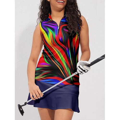 

Women's Golf Polo Shirt Violet Red Blue Sleeveless Sun Protection Top Ladies Golf Attire Clothes Outfits Wear Apparel