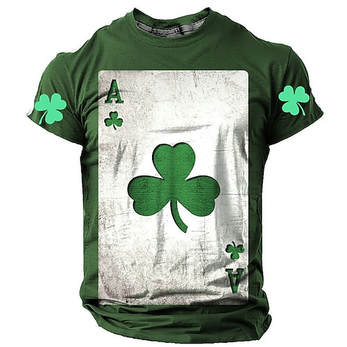 

St. Patrick Men's Graphic Shamrock Poker Lucky Irish T shirt Short Sleeve T shirt 3D Print Crew Neck Shirt Daily Designer Retro Vintage Sports Outdoor Holiday Going out Black Blue Green Spring