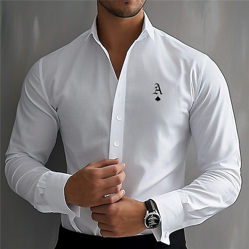 

Покерная мужская деловая повседневная рубашка с 3D принтом, уличная одежда для работы, повседневная одежда, весенняя одежда & Летняя отложная рубашка с длинными рукавами, белая, розовая, синяя, S, M,