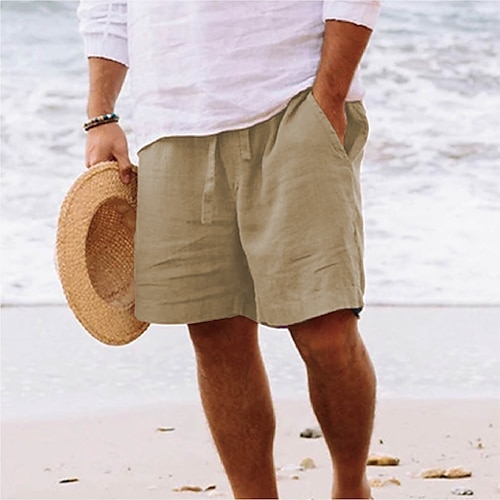 

Men's Shorts Linen Shorts Summer Shorts Drawstring Elastic Waist Straight Leg Plain Comfort Breathable Short Daily Beach Fashion Chic & Modern Black Yellow Micro-elastic
