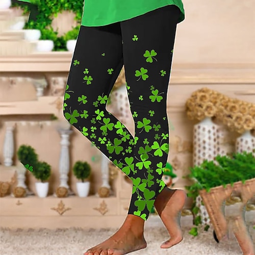 

st. pantaloni grafici con stampa leggings irlandesi trifoglio del giorno di patrick per festival di yoga con stampa 3D per donna e adulto, 100% poliestere