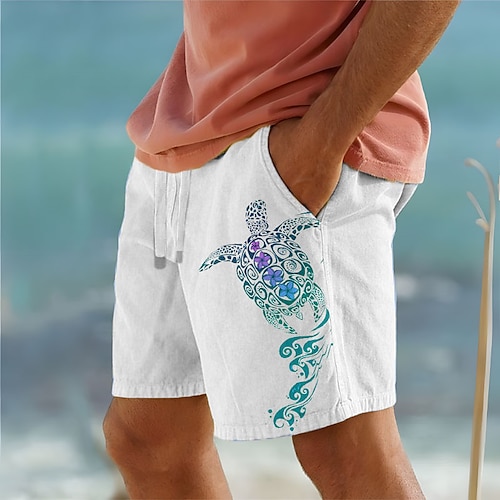 

Pantaloncini da uomo in lino 10% con stampa 3D con animali, pantaloncini hawaiani estivi, pantaloncini da spiaggia, coulisse, elastico in vita, traspirante, morbido, corto, casual, quotidiano, per le