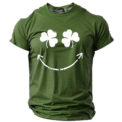

Graphic Shamrock Smile Face Daily Designer Casual Men's 3D Print T shirt Tee Sports Outdoor Holiday Going out St. Patrick T shirt Black Pink Light Grey Short Sleeve Crew Neck Shirt Spring & Summer