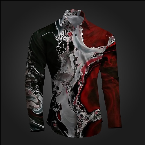 

Rendering Men's Subcultural Casual 3D Printed Shirt Party Street Vacation Spring & Summer Turndown Long Sleeve Red Blue Purple S M L 4-Way Stretch Fabric Shirt