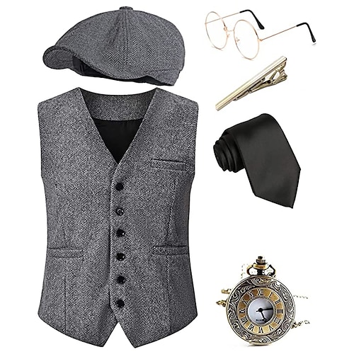 

Retro Vintage Roaring 20s 1920s Outfits Vest Waistcoat Panama Hat Accesories Set The Great Gatsby Gentleman Men's Cosplay Costume Christmas Performance Festival Vest