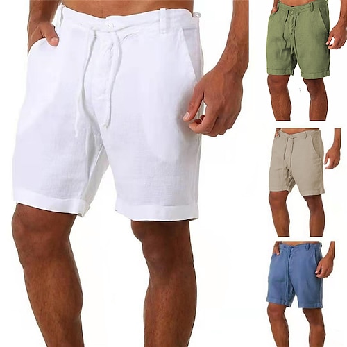 

Men's Shorts Linen Shorts Summer Shorts Bermuda shorts Pocket Drawstring Plain Breathable Soft Short Daily Holiday Beach Stylish Casual Black White Micro-elastic