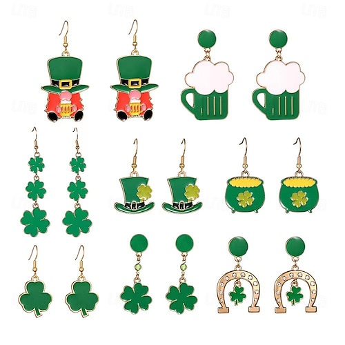  St. Patrick's Day Shamrock Irish Masquerade Earrings Adults' Women's Cosplay Party Masquerade Carnival Masquerade Saint Patrick's Day Easy Halloween Costumes