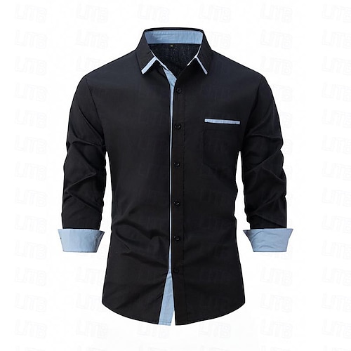  Herren Hemd Oberhemd Kragenhemd Knopfhemd Farbblock Hochzeit Täglich Hellblau Schwarz Weiß Hellgrün Langarm Umlegekragen Frühling & Herbst Bekleidung Patchwork