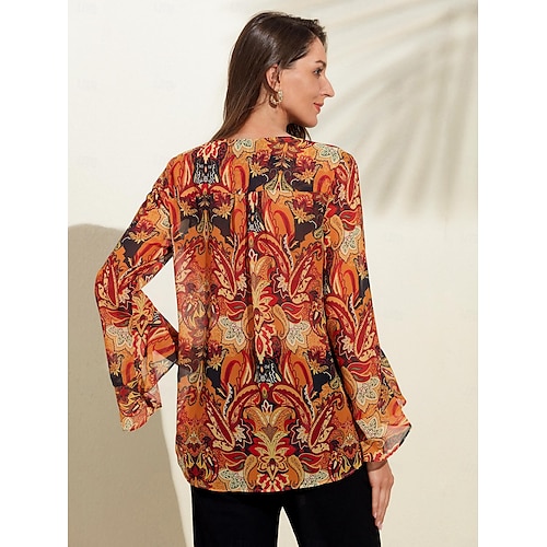  camicetta in chiffon con maniche a volant paisley