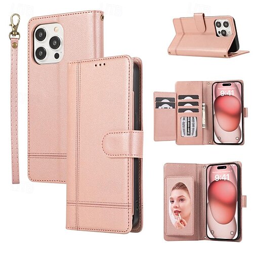 Custodia A Specchio E Portafoglio Per IPhone SE/7/8/Plus – Cover Con Funzione Leggio, Ecopelle, Protezione 360°, Visione Display A Custodia Chiusa, Colore Nero