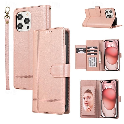 Custodia A Specchio E Portafoglio Per IPhone SE/7/8/Plus – Cover Con Funzione Leggio, Ecopelle, Protezione 360°, Visione Display A Custodia Chiusa, Colore Nero