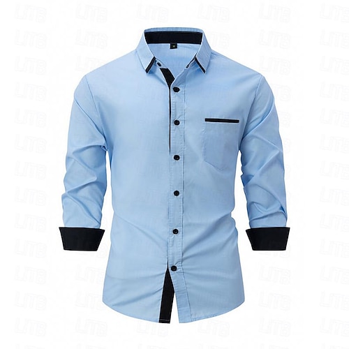  Herren Hemd Oberhemd Kragenhemd Knopfhemd Farbblock Hochzeit Täglich Hellblau Schwarz Weiß Hellgrün Langarm Umlegekragen Frühling & Herbst Bekleidung Patchwork