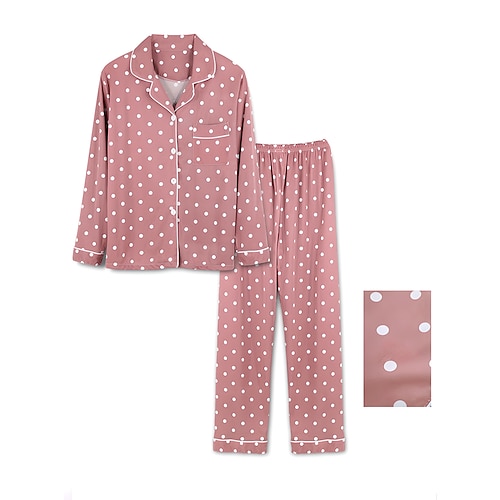 pyjamasset för kvinnor hjärta rutnät / pläd mode komfort mjukt hem daglig säng satin siden andas lapel långärmad skjorta byxknappficka höst vinter hem outfits