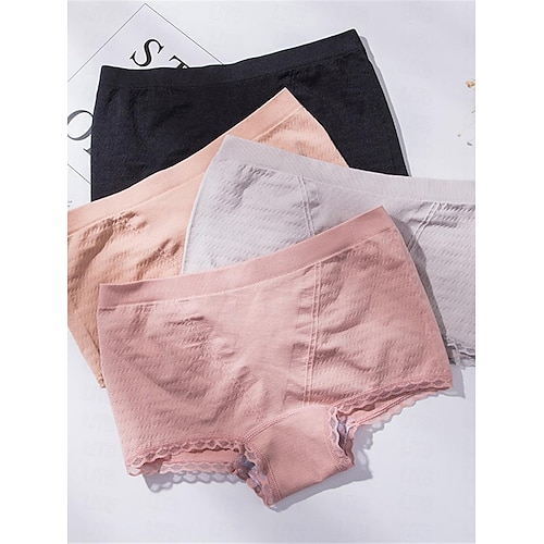 Women's Panties Pure Color Simple Daily Bed Nylon Breathable Summer Spring Black Pink