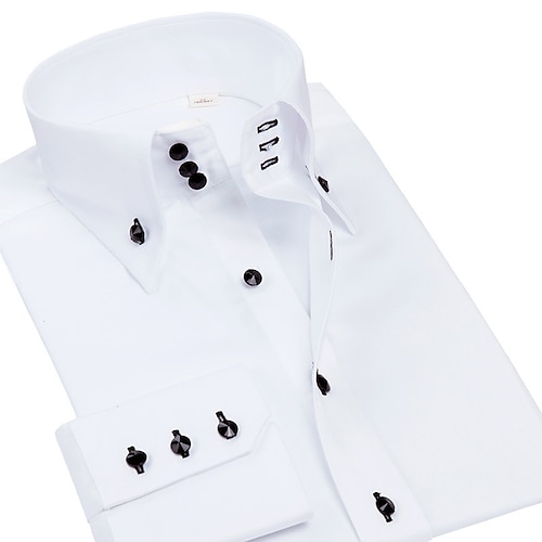

Men's Shirt Dress Shirt Button Down Shirt Black White Red Long Sleeve Plain Lapel Spring & Fall Wedding Party Clothing Apparel Button-Down