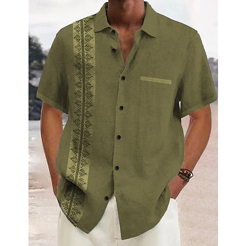 Voor heren Blad Etnisch Zomer overhemd Normaal shirt Overhemd met knopen Korte mouw Modieus Comfortabel Vakantie Dagelijks Feestdagen Zomer Revers Afdrukken Voorvak Rood blauw Groen Donkergrijs