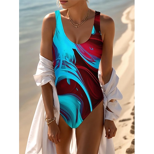  Dámské plavky One Piece Monokini plavky s otevřeným zadním dílem vysoký pas sportovní móda gradientní barva výrazný kulatý výstřih bez rukávů