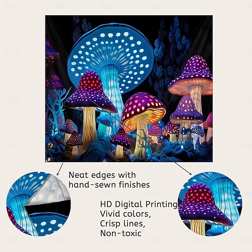  cogumelo fantasia luz negra tapeçaria brilha no escuro festa brilhante uv reativo psicodélico paisagem natural tapeçaria pendurada arte de parede mural para sala de estar quarto