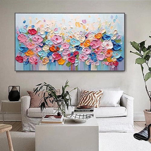  handgemaltes buntes Blumenölgemälde auf Leinwand, großes handgemachtes Wandkunst-Abstraktes 3D-Blumengemälde, Wanddekoration, Landschaftsmalerei, minimalistisches Gemälde für Wohnzimmerdekoration