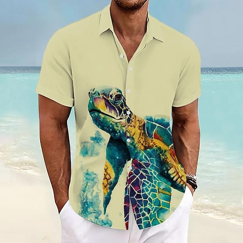  Herren Tropisch Schildkröten Hemd Hawaiihemd Sommerhemd Aloha-Shirt Kurzarm Hemd Umlegekragen Urlaub Hawaiianisch Outdoor Urlaub Hawaiianisch Weiß Blau Grün S M L
