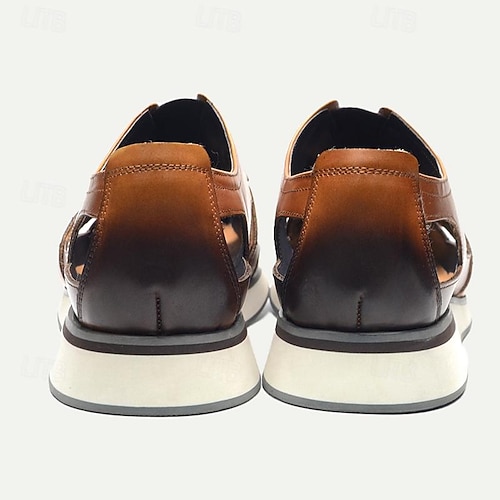  herrsandaler i brunt läder med utskurna loafers - ventilerande slip-on vardagsskor med kontrast tå för sommaren