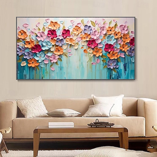  handgemaltes buntes Blumenölgemälde auf Leinwand, großes handgemachtes Wandkunst-Abstraktes 3D-Blumengemälde, Wanddekoration, Landschaftsmalerei, minimalistisches Gemälde für Wohnzimmerdekoration