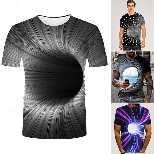 Herr T-shirt T-shirts Grafisk 3D Print Rund hals Svartvit Svart 1 # Svart Purpur 3D-tryck Dagligen Kortärmad Mönster Kläder drivna Grundläggande