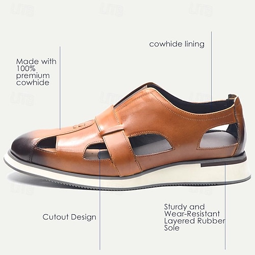  herrsandaler i brunt läder med utskurna loafers - ventilerande slip-on vardagsskor med kontrast tå för sommaren