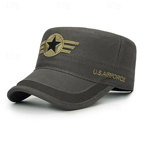 Unisexo gorra militar Sombrero de cadete Verde Ejército Algodón Viaje Estilo playero Exterior Vacaciones Color sólido Ajustable Moda