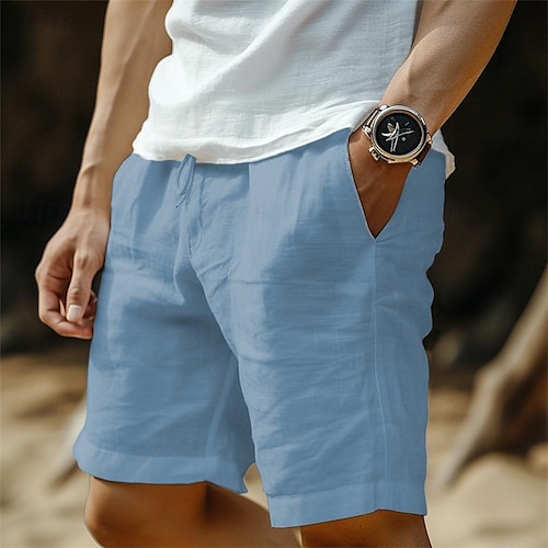  Voor heren Korte broek Linnen korte broek Zomer korte broeken Zak Trekkoord Elastische taille Effen Comfort Ademend Korte Casual Dagelijks Feestdagen Modieus Klassieke Stijl Zwart Wit