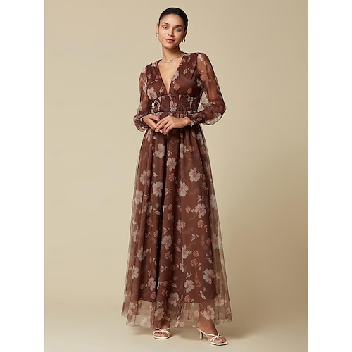 robe longue à col en V en tulle fleuri