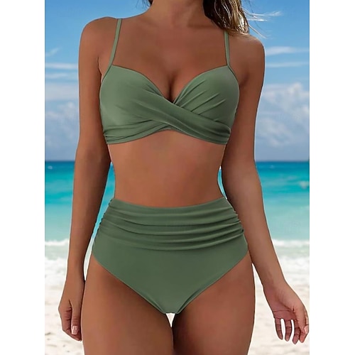 Femme Maillots de Bain Bikinis Shorts Maillot de bain 2 Pièces Taille haute Tenues de plage basique Plein Sans Manches Maillots de bain