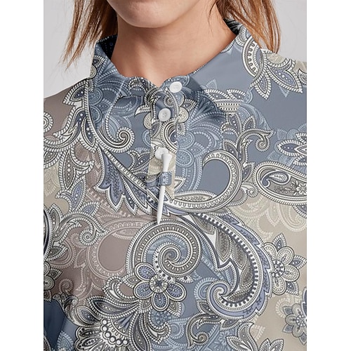 Dam Vandringspolotröja Blå Kortärmad Överdelar Paisley Golfkläder för damer Kläder Outfits Bär kläder