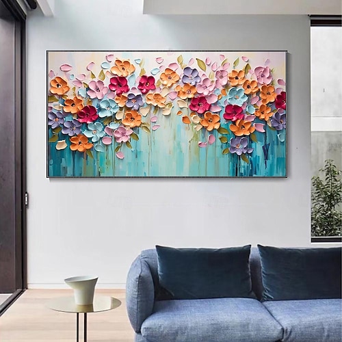  handgemaltes buntes Blumenölgemälde auf Leinwand, großes handgemachtes Wandkunst-Abstraktes 3D-Blumengemälde, Wanddekoration, Landschaftsmalerei, minimalistisches Gemälde für Wohnzimmerdekoration