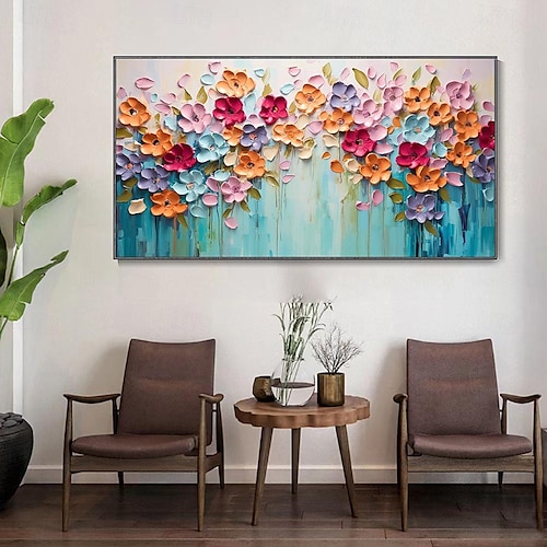  handgemaltes buntes Blumenölgemälde auf Leinwand, großes handgemachtes Wandkunst-Abstraktes 3D-Blumengemälde, Wanddekoration, Landschaftsmalerei, minimalistisches Gemälde für Wohnzimmerdekoration
