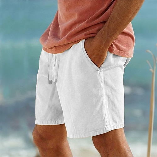 

Men's Shorts Linen Shorts Summer Shorts Pocket Drawstring Elastic Waist Plain Comfort Breathable Short Casual Daily Holiday 100% Cotton Fashion Classic Style Black White