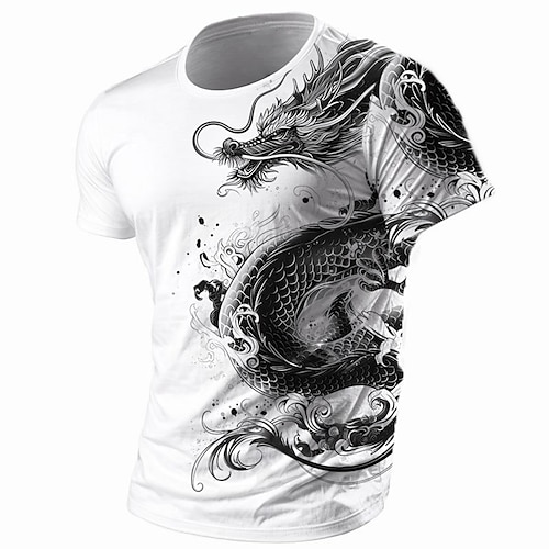 

Graphic Animal Dragon Retro Vintage Casual Subculture Men's 3D Print T shirt Tee Sports Outdoor Holiday Going out T shirt White Purple Brown Short Sleeve Crew Neck Shirt Spring & Summer Clothing