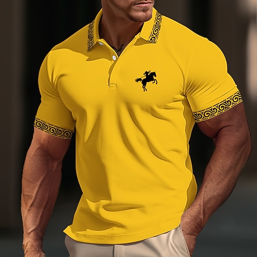 

Herr POLO Shirt Knapp upp Polos Ledigt Sport Kavajslag Ribbstickad polokrage Kortärmad Mode Grundläggande Färgblock Lappverk Broderad Sommar Normal Svart Vit Gul Grå POLO Shirt