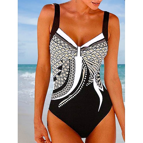 

Women's One Piece Swimsuit Backless Vintage Bodysuit Bathing Suit Swimwear White Blue Breathable Quick Dry Lightweight Swimming Surfing Beach Spring Summer