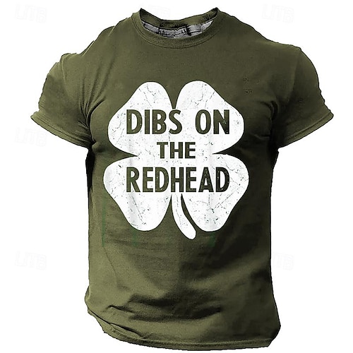  St. Patrick Day Men's T Shirt Dibs On The Redhead Shamrock Irish Graphic Tee Short Sleeve Crew Neck Green Top Designer Casual Sports Outdoor Holiday Clothing Apparel S M L XL XXL XXXL