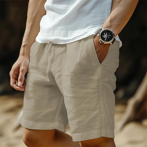  Voor heren Korte broek Linnen korte broek Zomer korte broeken Zak Trekkoord Elastische taille Effen Comfort Ademend Korte Casual Dagelijks Feestdagen Modieus Klassieke Stijl Zwart Wit