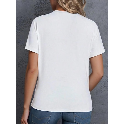  Independence Day Women's Patriotic Fourth of July T Shirt American Flag National Flag Fashion Basic Short Sleeve Crew Neck Regular Tops Casual Weekend Print White Pink Summer