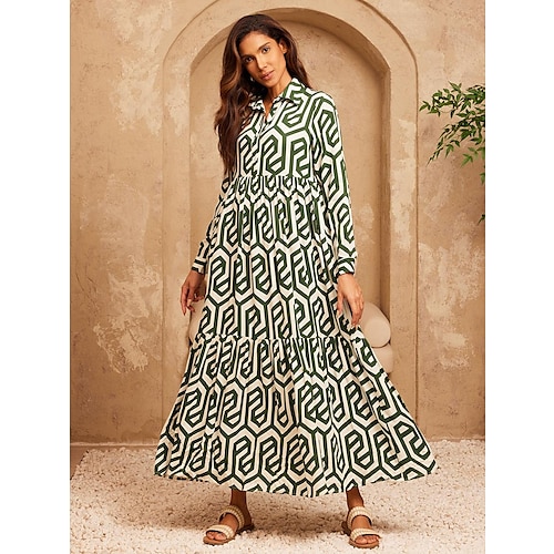 maxi abito da resort con stampa geometrica