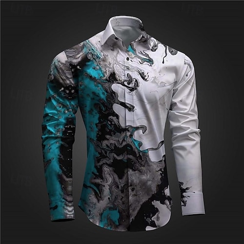 Men's Optical Illusion Button Up Shirt Printed Shirts Long Sleeve  Subcultural Vacation Party Street Spring & Summer Turndown Print  Button-Down Red Blue Purple Green Gray 2026