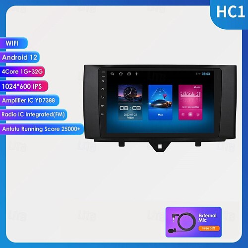 Autoradio Android 9 Pollici Per Smart Fortwo 2011-2015 – 2GB RAM + 64GB, CarPlay/Android Auto Wireless, GPS, Bluetooth