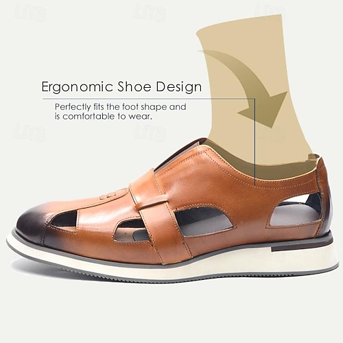  herrsandaler i brunt läder med utskurna loafers - ventilerande slip-on vardagsskor med kontrast tå för sommaren