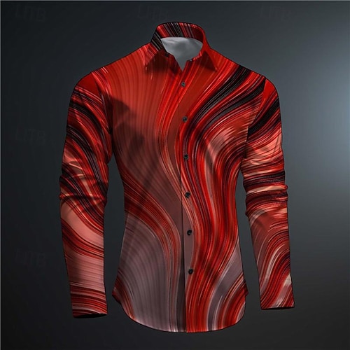 optical illusion dress shirt Men's Optical Illusion Lightning Shirt Button Up Shirt Casual Dress Shirt Long Sleeve Fashion Casual Streetwear
