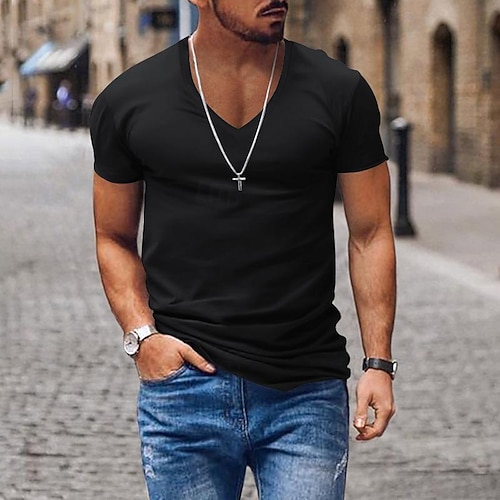 T-Shirt Uomo Scollo A V In Cotone Pettinato – Maglietta Basic Manica Corta, Vestibilità Comoda, Vari Colori (dalla S Alla 3XL) - 3