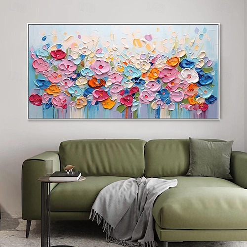  handgemaltes buntes Blumenölgemälde auf Leinwand, großes handgemachtes Wandkunst-Abstraktes 3D-Blumengemälde, Wanddekoration, Landschaftsmalerei, minimalistisches Gemälde für Wohnzimmerdekoration